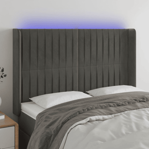 vidaXL Cabeceira de cama c LED veludo 147x16x118128 cm cinza-escuro