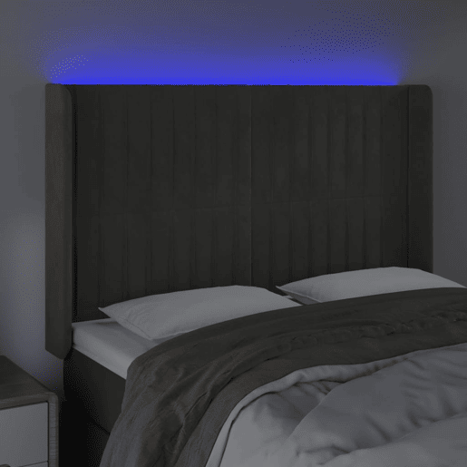 vidaXL Cabeceira de cama c LED veludo 147x16x118128 cm cinza-escuro