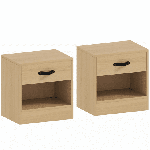 HOMCOM Conjunto de 2 Mesas de Cabeceira Mesas de Cabeceira para Dormitório Estreitas com Gaveta e Compartimento Aberto 39x28x41 cm Madeira