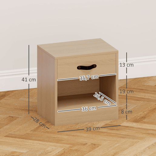 HOMCOM Conjunto de 2 Mesas de Cabeceira Mesas de Cabeceira para Dormitório Estreitas com Gaveta e Compartimento Aberto 39x28x41 cm Madeira