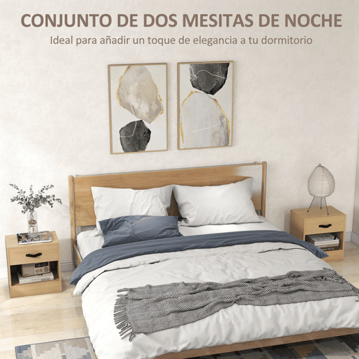 HOMCOM Conjunto de 2 Mesas de Cabeceira Mesas de Cabeceira para Dormitório Estreitas com Gaveta e Compartimento Aberto 39x28x41 cm Madeira