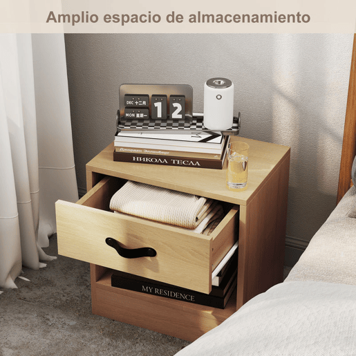 HOMCOM Conjunto de 2 Mesas de Cabeceira Mesas de Cabeceira para Dormitório Estreitas com Gaveta e Compartimento Aberto 39x28x41 cm Madeira
