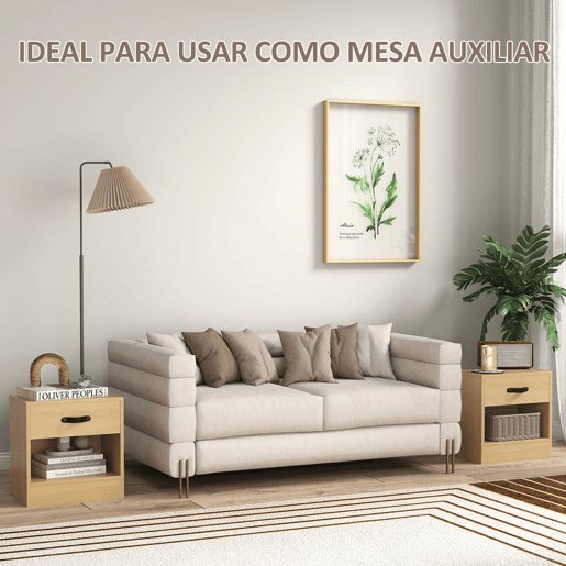 HOMCOM Conjunto de 2 Mesas de Cabeceira Mesas de Cabeceira para Dormitório Estreitas com Gaveta e Compartimento Aberto 39x28x41 cm Madeira