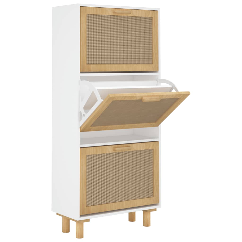 Vidaxl zapatero madera contrachapada blanco ratán natural 52x25x115 cm