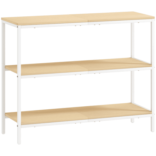 HOMCOM Mesa Consola Estreita 101x35x80 cm Mesa de Entrada Moderna com 3 Prateleiras Abertas e Pernas de Metal para Corredor, Entrada, Sala de Estar ou Quarto Natural e Branco