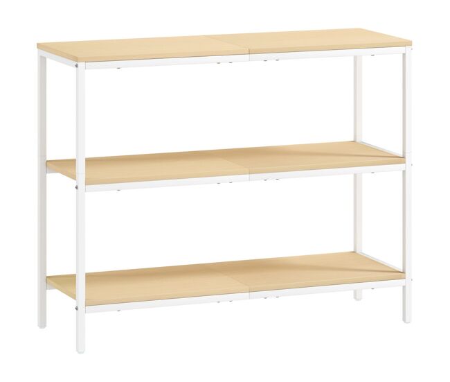 Homcom mesa de consola estrecha 101x35x80 cm consola de recibidor mesa de recibidor moderna con 3 estantes abiertos y patas de metal para pasillo entrada salón dormitorio natural y blanco