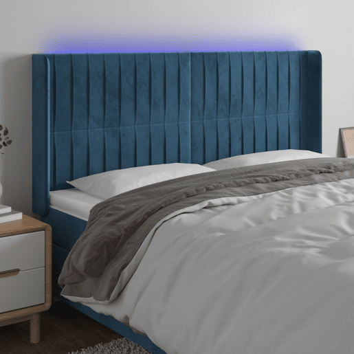 vidaXL Cabeceira cama c luzes LED veludo 203x16x118128cm azul-escuro vidaXL Cabeceira cama c luzes LED veludo 203x16x118128cm azul-escuro