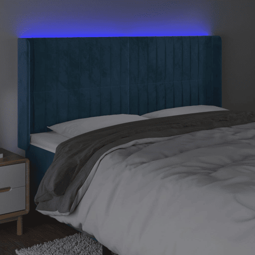 vidaXL Cabeceira cama c luzes LED veludo 203x16x118128cm azul-escuro vidaXL Cabeceira cama c luzes LED veludo 203x16x118128cm azul-escuro