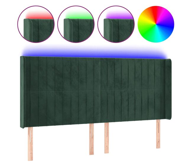 Vidaxl cabecero con led de terciopelo verde oscuro 163x16x118/128 cm