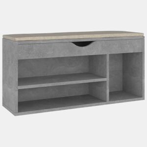 vidaXL Banco sapateira + almofadão 104x30x49 cm contrap. cinza cimento