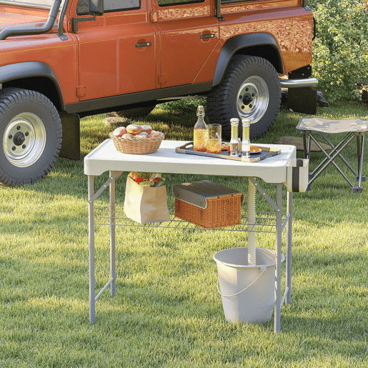 Outsunny Mesa para Campismo Dobrável Mesa Mesa com 2 Lavatórios Mangueira de Drenagem Estação de Limpeza para Pesca Exterior 108x58x92 cm Branco