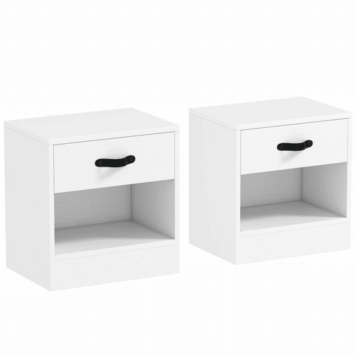 HOMCOM Conjunto de 2 Mesas de Cabeceira Mesas de Cabeceira para Dormitório Estreitas com Gaveta e Compartimento Aberto 39x28x41 cm Branco