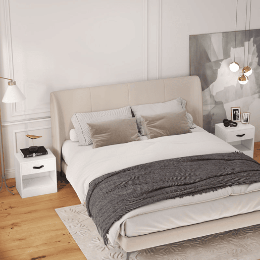 HOMCOM Conjunto de 2 Mesas de Cabeceira Mesas de Cabeceira para Dormitório Estreitas com Gaveta e Compartimento Aberto 39x28x41 cm Branco