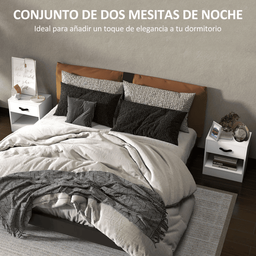 HOMCOM Conjunto de 2 Mesas de Cabeceira Mesas de Cabeceira para Dormitório Estreitas com Gaveta e Compartimento Aberto 39x28x41 cm Branco