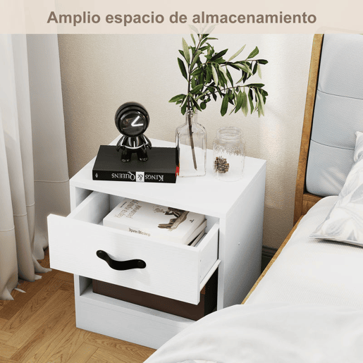 HOMCOM Conjunto de 2 Mesas de Cabeceira Mesas de Cabeceira para Dormitório Estreitas com Gaveta e Compartimento Aberto 39x28x41 cm Branco