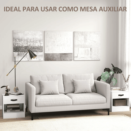 HOMCOM Conjunto de 2 Mesas de Cabeceira Mesas de Cabeceira para Dormitório Estreitas com Gaveta e Compartimento Aberto 39x28x41 cm Branco