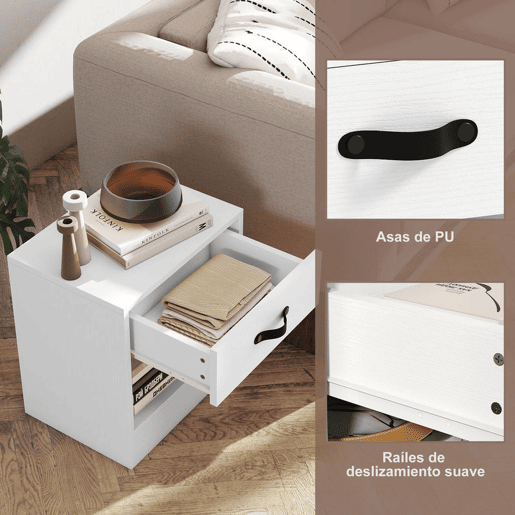 HOMCOM Conjunto de 2 Mesas de Cabeceira Mesas de Cabeceira para Dormitório Estreitas com Gaveta e Compartimento Aberto 39x28x41 cm Branco