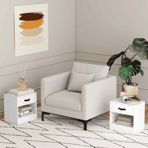 HOMCOM Conjunto de 2 Mesas de Cabeceira Mesas de Cabeceira para Dormitório Estreitas com Gaveta e Compartimento Aberto 39x28x41 cm Branco