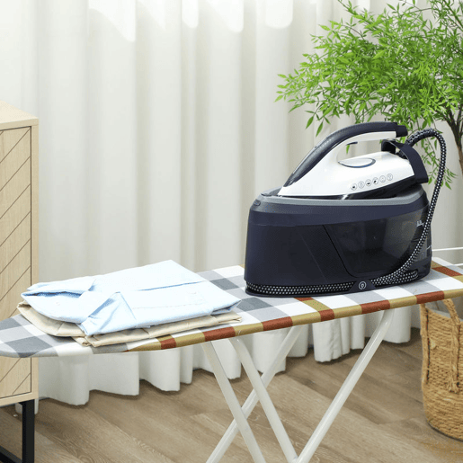 HOMCOM Ferro com Caldeira 2800W 100 gmin 8 Bares Função ECO Base de Cerâmica Dupla Camada Engomagem Vertical Potente Desligamento Automático Sistema Anticalcário Autolimpeza Depósito Amovível 2 L Azul