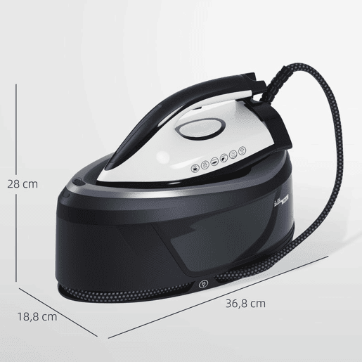 HOMCOM Ferro com Caldeira 2800W 100 gmin 8 Bares Função ECO Base de Cerâmica Dupla Camada Engomagem Vertical Potente Desligamento Automático Sistema Anticalcário Autolimpeza Depósito Amovível 2 L Azul