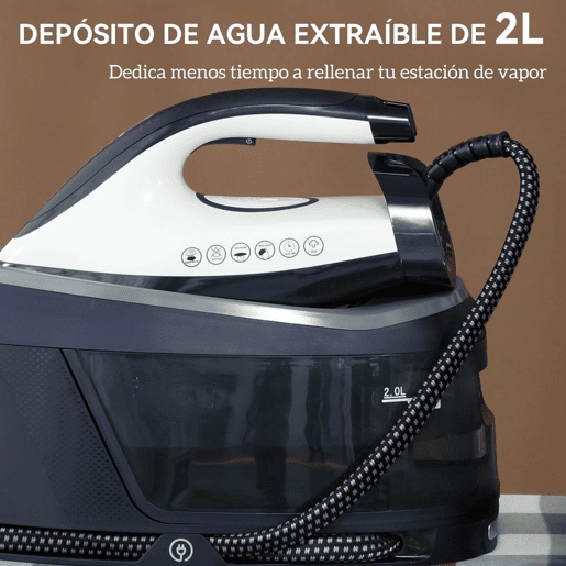 HOMCOM Ferro com Caldeira 2800W 100 gmin 8 Bares Função ECO Base de Cerâmica Dupla Camada Engomagem Vertical Potente Desligamento Automático Sistema Anticalcário Autolimpeza Depósito Amovível 2 L Azul