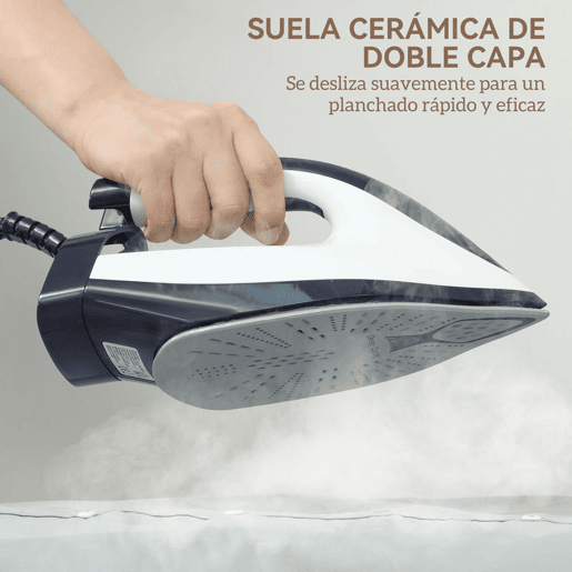 HOMCOM Ferro com Caldeira 2800W 100 gmin 8 Bares Função ECO Base de Cerâmica Dupla Camada Engomagem Vertical Potente Desligamento Automático Sistema Anticalcário Autolimpeza Depósito Amovível 2 L Azul