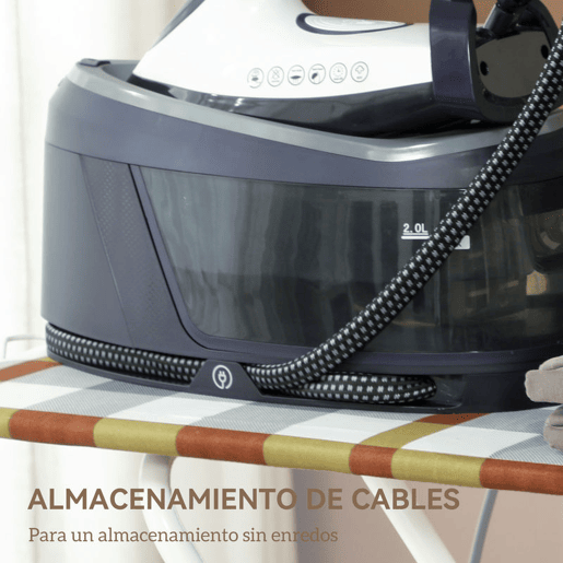 HOMCOM Ferro com Caldeira 2800W 100 gmin 8 Bares Função ECO Base de Cerâmica Dupla Camada Engomagem Vertical Potente Desligamento Automático Sistema Anticalcário Autolimpeza Depósito Amovível 2 L Azul