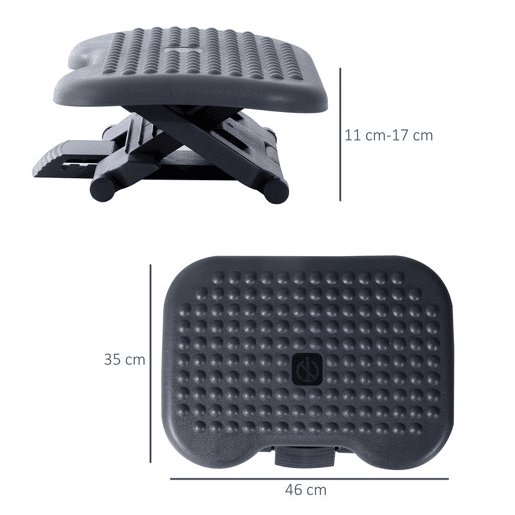 HOMCOM Apoio de pés ergonômico ajustável para escritório 46 x 35 cm Cinza escura