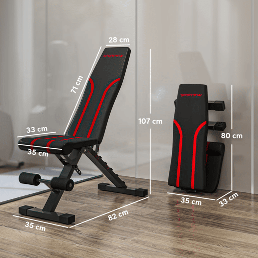 SPORTNOW Banco de Abdominais Ajustável Banco de Musculação Dobrável para Treino de Corpo Completo em Casa Ginásio 82x35x42,5-107 cm Preto