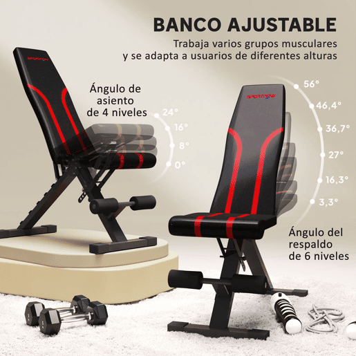 SPORTNOW Banco de Abdominais Ajustável Banco de Musculação Dobrável para Treino de Corpo Completo em Casa Ginásio 82x35x42,5-107 cm Preto