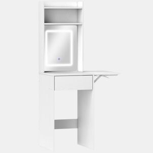HOMCOM Tocador de Maquilhagem com Luzes LED de Tom Regulável em 3 Cores e Espelho, Touceira Moderna Pequena com Lateral Rebatível, Gaveta e Compartimentos Abertos para Espaços Pequenos, Branco