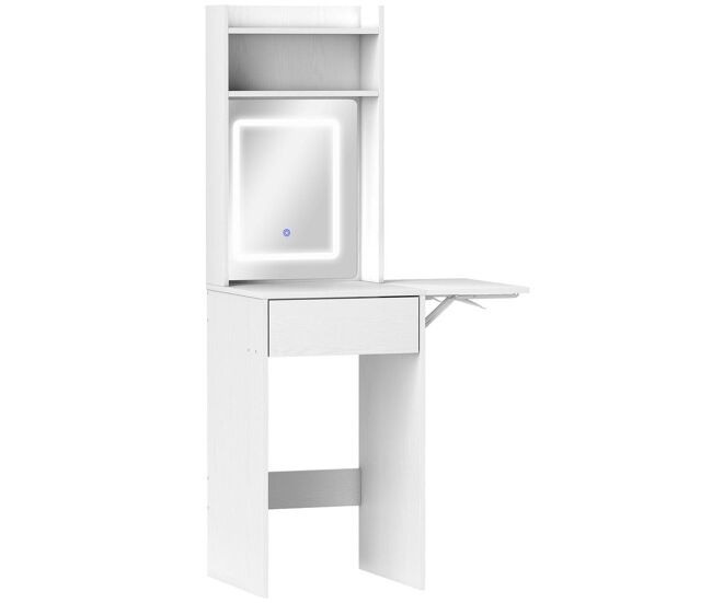 Homcom tocador de maquillaje con luces led de color ajustable en 3 tonos y espejo tocador pequeño moderno con lateral abatible cajón compartimentos