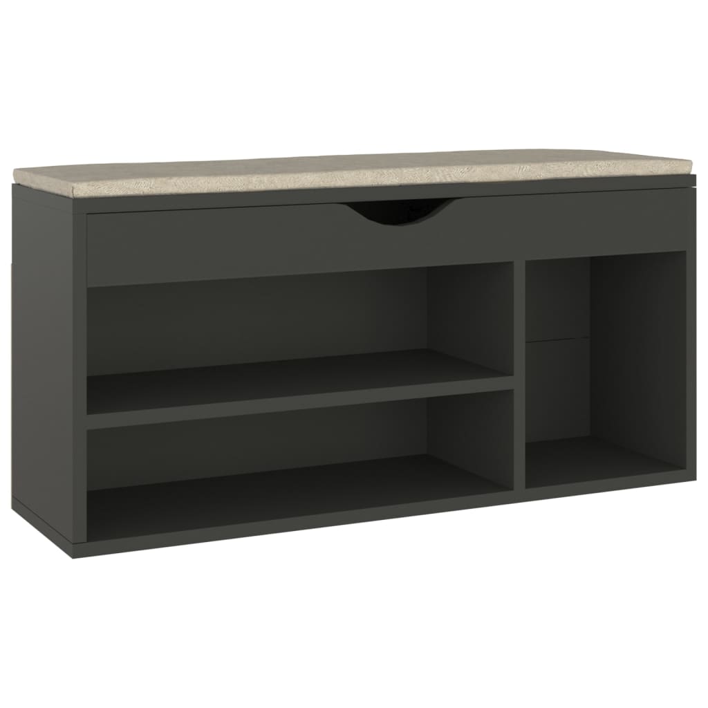 Vidaxl banco zapatero con cojín madera ingeniería gris 104x30x49 cm