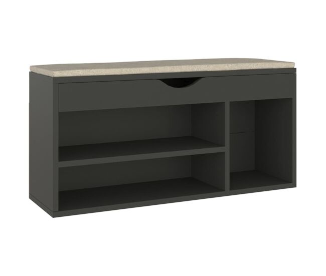 Vidaxl banco zapatero con cojín madera ingeniería gris 104x30x49 cm