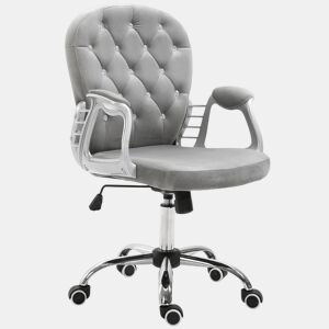 Vinsetto Cadeira de Escritório Estofada em Veludo Cadeira Giratória com Altura Ajustável Apoio para os Braços e Decorações de Cristal Carga 120 kg Cadeira para Estudio Dormitório 59,5x60,5x95-105 cm Cinzenta