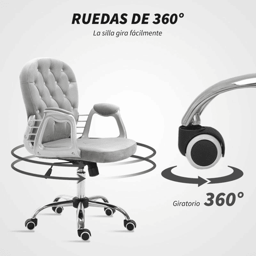Vinsetto Cadeira de Escritório Estofada em Veludo Cadeira Giratória com Altura Ajustável Apoio para os Braços e Decorações de Cristal Carga 120 kg Cadeira para Estudio Dormitório 59,5x60,5x95-105 cm Cinzenta