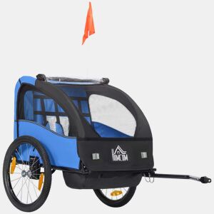 HOMCOM Reboque de Bicicleta para Crianças acima de 18 Meses Reboque de Bicicleta com 2 Lugares com Cinto de Segurança Espaço de Armazenamento e Sistema de Amortecimento 140x88x90 cm Azul