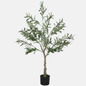 HOMCOM Oliveira Artificial 120 cm Planta Artificial Decorativa Grande Árvore Artificial de Interior com 20 Azeitonas Decoração para Lar Escritório Varanda Quarto Verde