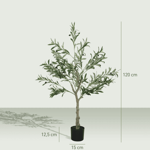 HOMCOM Oliveira Artificial 120 cm Planta Artificial Decorativa Grande Árvore Artificial de Interior com 20 Azeitonas Decoração para Lar Escritório Varanda Quarto Verde