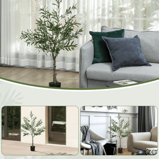 HOMCOM Oliveira Artificial 120 cm Planta Artificial Decorativa Grande Árvore Artificial de Interior com 20 Azeitonas Decoração para Lar Escritório Varanda Quarto Verde