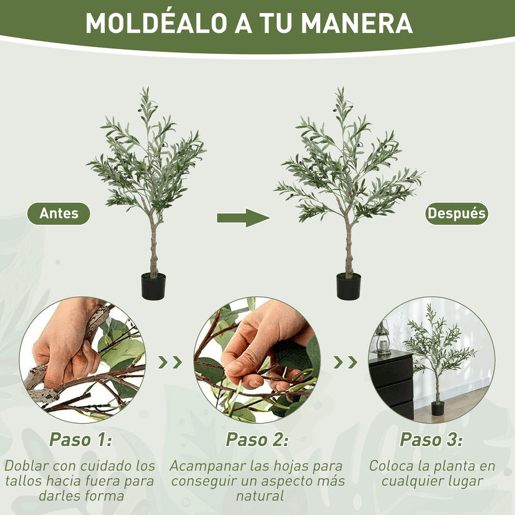 HOMCOM Oliveira Artificial 120 cm Planta Artificial Decorativa Grande Árvore Artificial de Interior com 20 Azeitonas Decoração para Lar Escritório Varanda Quarto Verde