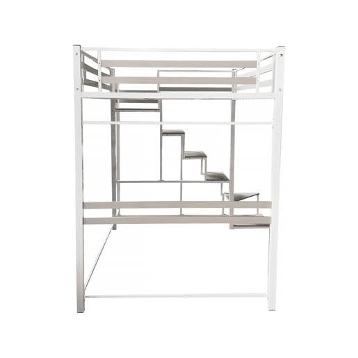 Cama alta de metal com escada u201CLENAu201D - 140 x 200 cm - Branco