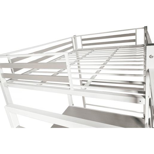 Cama alta de metal com escada u201CLENAu201D - 140 x 200 cm - Branco