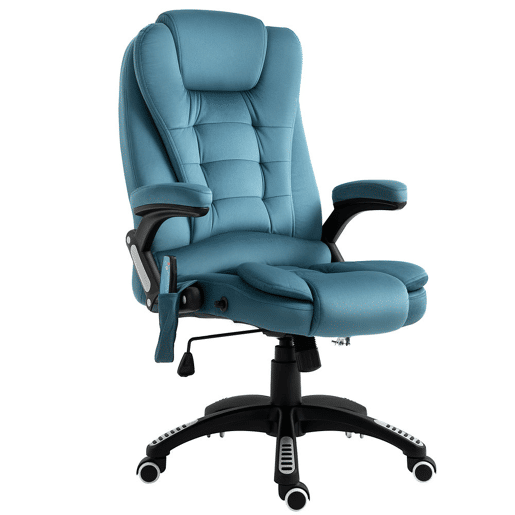 Vinsetto Cadeira de Massagem com 6 Pontos de Massagem Cadeira de Escritório Reclinável até 130° com Função de Aquecimento Altura Ajustável e Rodas para Estúdio 68x72x110-120 cm Azul
