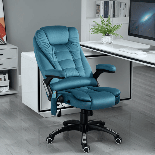Vinsetto Cadeira de Massagem com 6 Pontos de Massagem Cadeira de Escritório Reclinável até 130° com Função de Aquecimento Altura Ajustável e Rodas para Estúdio 68x72x110-120 cm Azul