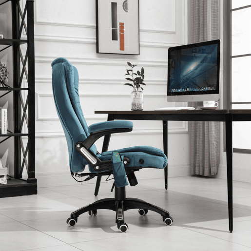 Vinsetto Cadeira de Massagem com 6 Pontos de Massagem Cadeira de Escritório Reclinável até 130° com Função de Aquecimento Altura Ajustável e Rodas para Estúdio 68x72x110-120 cm Azul