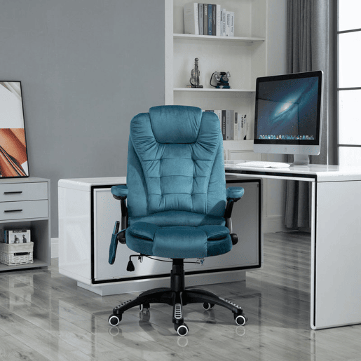 Vinsetto Cadeira de Massagem com 6 Pontos de Massagem Cadeira de Escritório Reclinável até 130° com Função de Aquecimento Altura Ajustável e Rodas para Estúdio 68x72x110-120 cm Azul