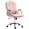 HOMCOM Cadeira de Escritório com Encosto Alto Cadeira para Secretária com Altura Ajustável Apoios de Braços Função Inclinável e Rodas em PU 61x62x106-116 cm Rosa