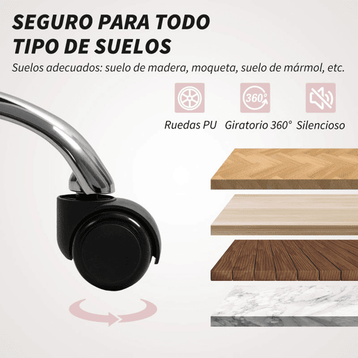 HOMCOM Cadeira de Escritório com Encosto Alto Cadeira para Secretária com Altura Ajustável Apoios de Braços Função Inclinável e Rodas em PU 61x62x106-116 cm Rosa