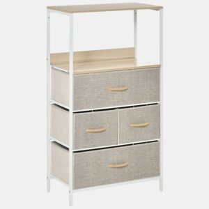 HOMCOM Cómoda com 4 Gavetas Dobráveis e Prateleira Aberta Cómoda com Gavetas de Tecido para Escritório Dormitórios Estilo Industrial Anti-Tombo 58x29x103cm Madeira e Cinza Claro